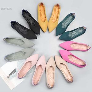 Chaussures habillées 2022 chaussures pointues ballerines femmes maille mocassins fond souple Stretch tricoté mocassin sans lacet bateau chaussures