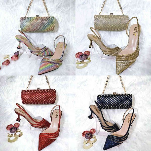 Chaussures habillées 2022 arc-en-ciel couleur pointu Stiletto Design Simple dames et sac fête ami avec sac 220722