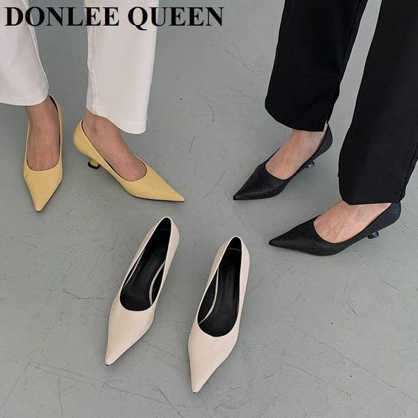 Chaussures habillées 2022 printemps femmes pompes à talons bas mode jaune élégant bout pointu peu profond pour la fête de mariage femme Mujer