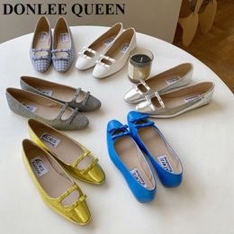 Dress Shoes 2022 Zomer Gold Sliver Flats Ballet Women Fashion Sweet Bow Knot Ballerinas Round Toe Mary Jane Ladies Loafers Mujer 230224