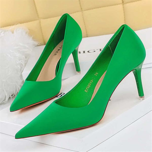 Chaussures habillées 2022 femmes 7.5cm 10.5cm talons hauts Scarpins pompes dame grande taille vert violet fétiche mariage mariée talons bas chaussures en satin de soie G230130