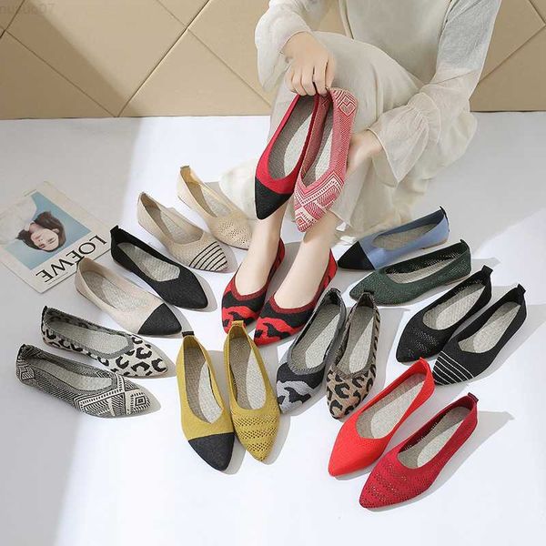 Zapatos de vestir 2022 Zapatos planos para mujer Ballet Transpirable Punto puntiagudo Color mezclado Suave Mujer Zapatos De Negro Para damas Toe Flats Casual 40 L230721