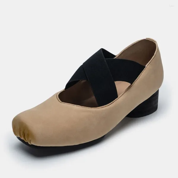 Chaussures habillées 2023 Bloc Talons Véritable Cuir Cross-Starp Comfy Walk Mary Janes Pompes Vintage Moderne Dame Casual Pour Femmes