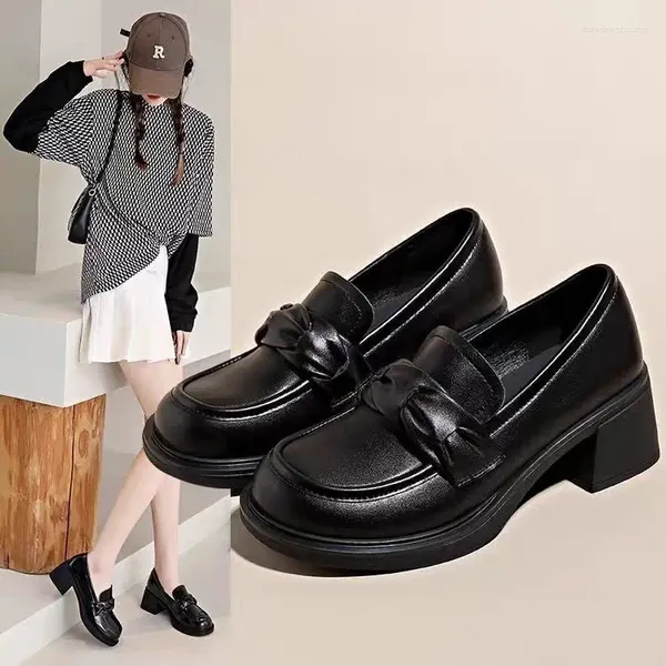 Zapatos de vestir 2023 estilo británico tacones gruesos Oxfords PU plataforma de cuero mocasines mujer resbalón en la universidad gótica