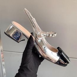 Chaussures habillées 2023 Casual Designer Sexy Lady Femme Argent En Cuir Verni Arc Patchwork Perle Talons Hauts De Las Mujeres Mujer Zapatos