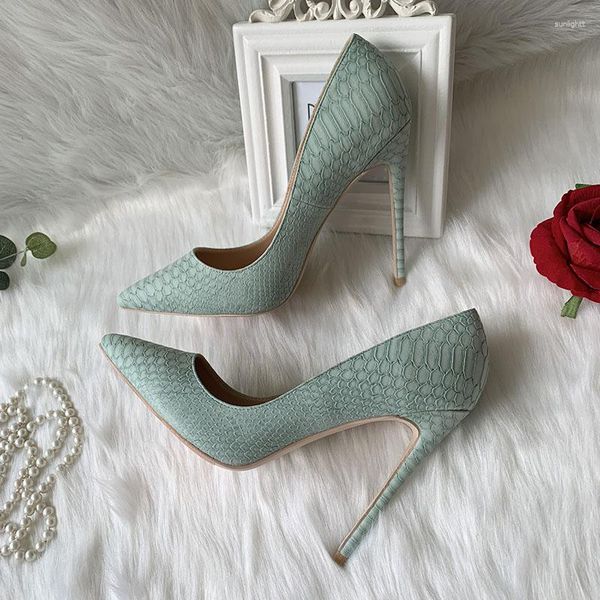 Chaussures habillées 2023 Designer Factory Outlet Custom Made Vert Clair Serpent Python Bout Pointu 120mm Sexy Pompe À Talons Hauts Grande Taille 12