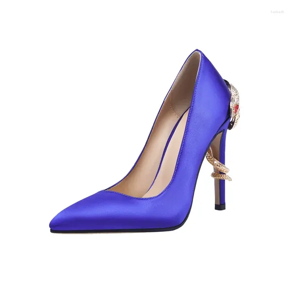 Zapatos de vestir 2023 Diamante Serpiente Envuelto Tacón Sandalias Azul Satén Boda Bombas Lujo Rhinestone Moda Fiesta Bola Mujer 35-43