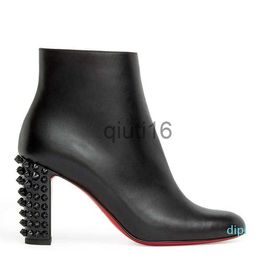Geklede schoenen 2023- Elegante merken Folk Boot Dames Wit zwart leer Dames enkellaarsjes Wijnrood Zwart Suede/Leer Dame Dikke hakken x0908