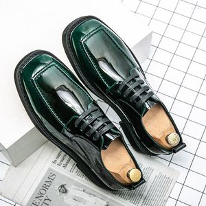 Chaussures habillées 2023 mode bout carré hommes plate-forme en cuir pour hommes à lacets fête Oxford homme miroir luxe