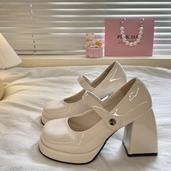 Zapatos de vestir 2023 moda blanco tacones altos gruesos con Mary Jane College Girls plataforma Lolita japonés JK mujeres sandalias