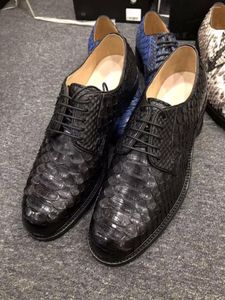 Robe chaussures 2023 véritable peau de python véritable hommes chaussure de luxe qualité à lacets couleur noire cuir de serpent affaires