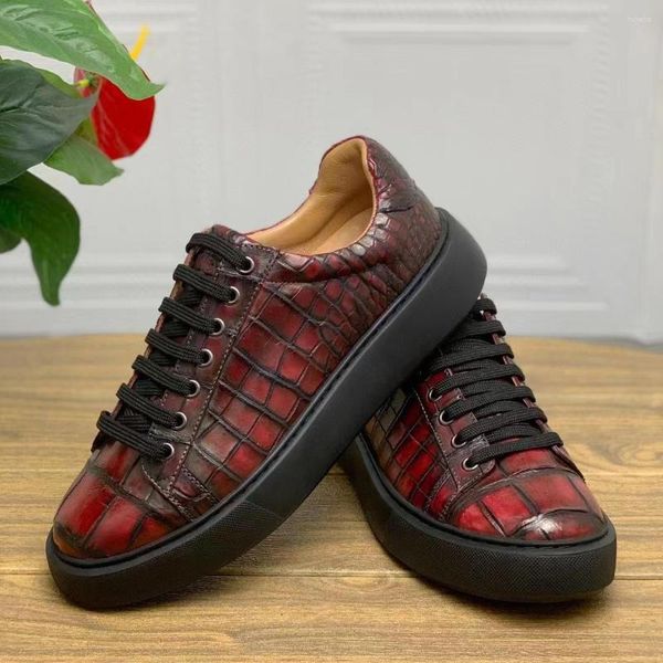 Zapatos de vestir 2023 de alta calidad genuina piel de cocodrilo real hombres zapato maalligator cuero ocio zapatilla de deporte cera color rojo azul gris