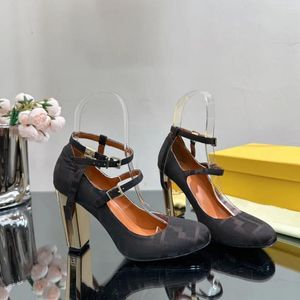 Jurk Schoenen 2023 Luxe Echt Leer Ronde Neus Pompen Metalen Hoge Hak Sandalen Formele Vrouw Zomer Elegant Voor Vrouwen