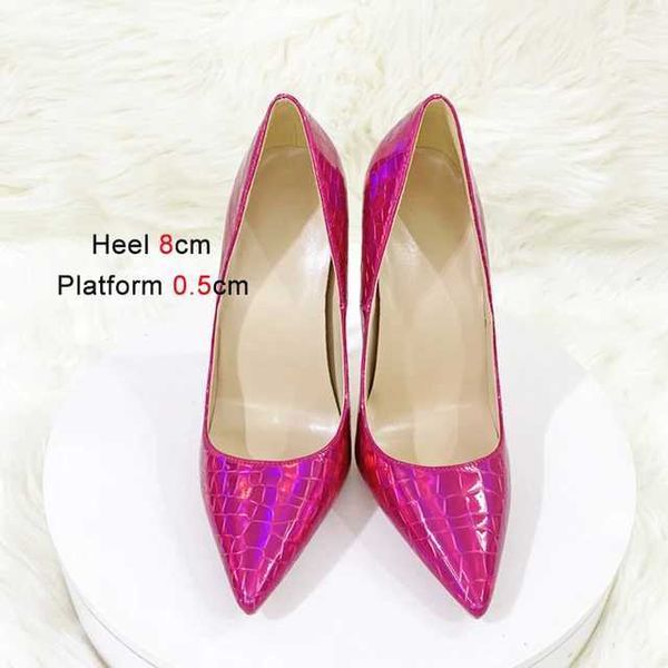 Zapatos de vestir 2023 Nuevo cambio de color Patrón de piedra Tacones altos 12 cm Sexy Puntiagudo Tacón fino Solo holográfico Boca poco profunda Mujeres Bombas TSH4 H240321