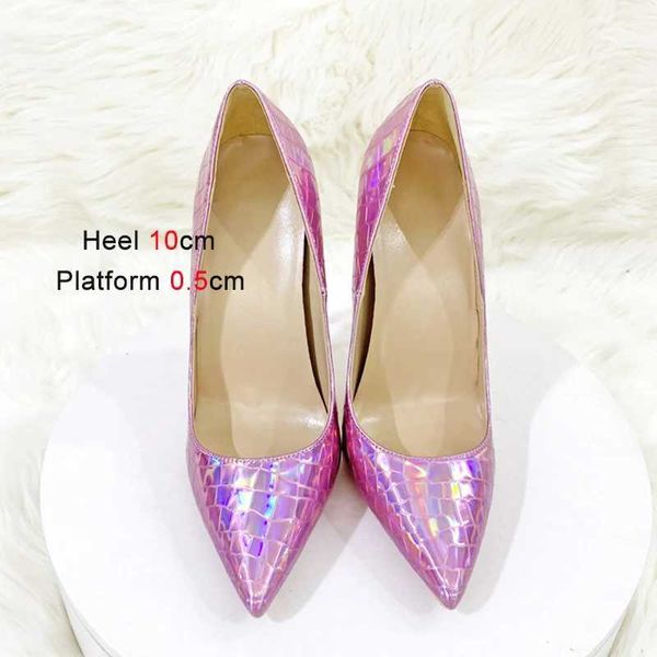 Zapatos de vestir 2023 Nuevo cambio de color Patrón de piedra Tacones altos 12 cm Sexy Puntiagudo Tacón fino Solo holográfico Boca poco profunda Mujeres BombasZ3KA H240321