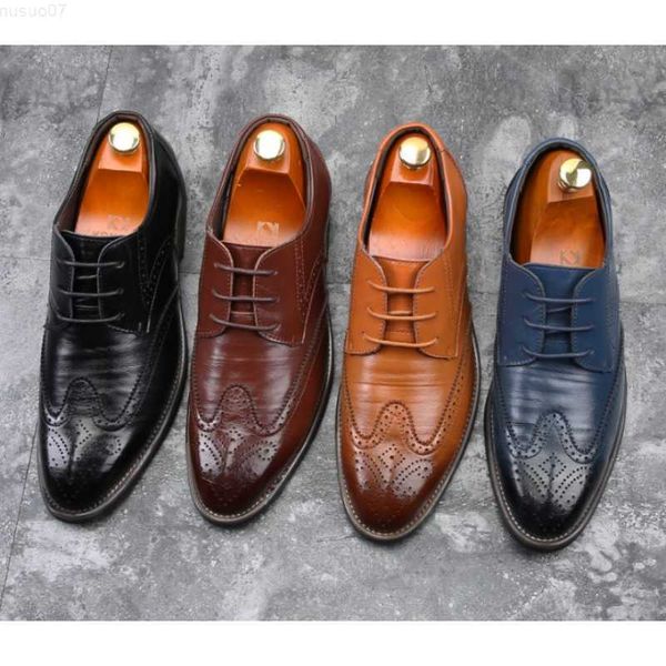 Chaussures habillées 2023 nouveaux hommes Oxford en cuir véritable chaussures habillées Brogue à lacets appartements hommes chaussures décontractées noir marron taille 38-48 L230720