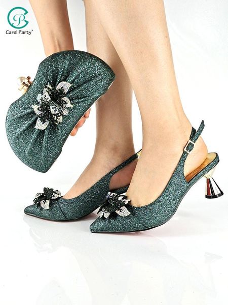 Zapatos de vestir 2023 Nigeiran moda especial flor estilo decoración diseño italiano fiesta elegante señoras y conjunto de bolsos en color aguacate