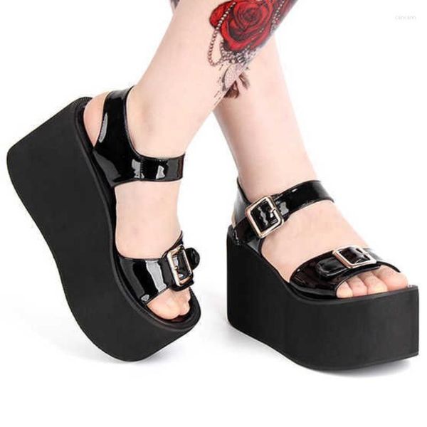 Chaussures habillées 2023 Punk talons hauts femmes sandales d'été pour boucle Simple mode fond épais bout ouvert femme Zapatos