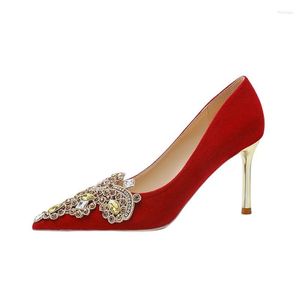 Dress Shoes 2023 Rhinestone Wedding Bride Women Design Hoge Heel Stiletto Red Heels