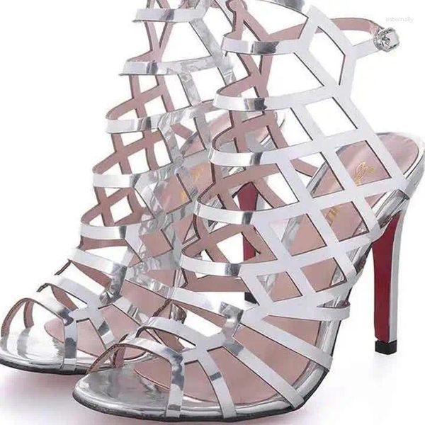 Chaussures de robe 2023 Sandales Talons hauts Velours Grande taille Bout ouvert Talons hauts Stiletto Sexy Daim Confort Big Peep Summer Silver Girl