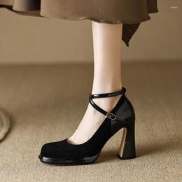 Scarpe eleganti 2023 Primavera Autunno Moda tinta unita piattaforma impermeabile che indossa bottoni piatti tacco alto singole donne comode