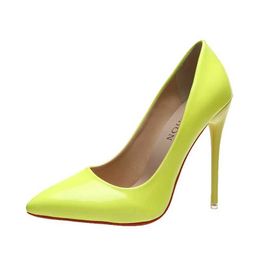 Chaussures habillées 2023 Spring Super High 12cm Stiletto Talons pompes Femmes Pointed Toe Florescence Patent Cuir Office Thin Talon H240423