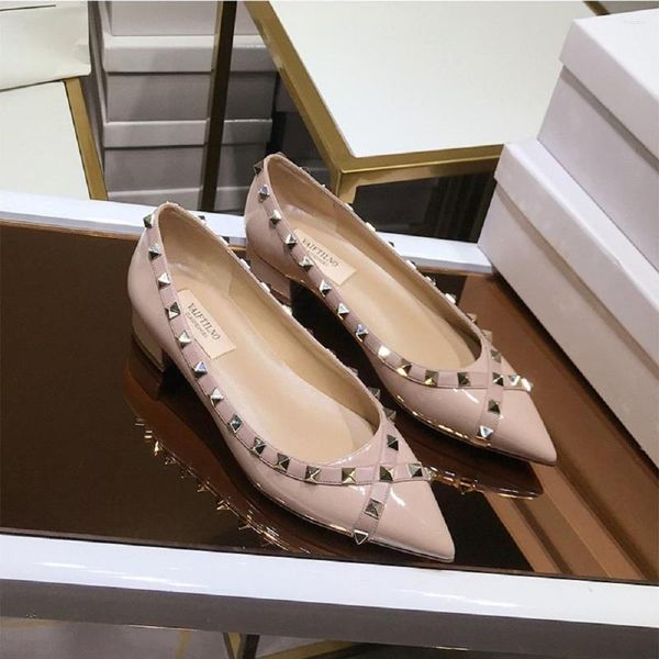 Chaussures de robe 2023 SpringSummer Bouche peu profonde Willow Nail Style pointu talon moyen mode épais talons courts pour femmes