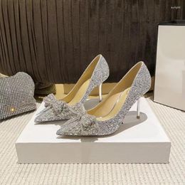 Chaussures habillées 2023 été mode talon mince nœud bouche peu profonde femmes grand haut portant confortable Banquet pour les femmes