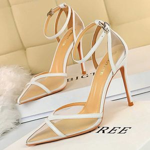 Dress Shoes 2023 Summer Sexy Women 10cm Stripper High Nightclub Air Mesh Stiletto Yellow Witte Heels Sandalen Plus Size Shoesl230301