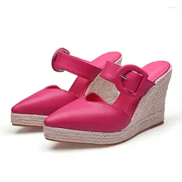 Jurk Schoenen 2023 Zomer Vrouwen Platform Hoge Hakken Merk Dames Wiggen Puntschoen Zwart Roze Plus Size 42 A4354