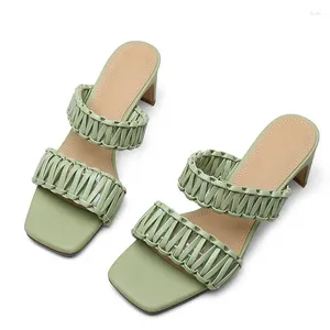 Jurk Schoenen 2023 Zomer Vrouwen Sandalen Mode Lage Hakken Slipper Casual Party Dames Zwart Beige Rood Groen