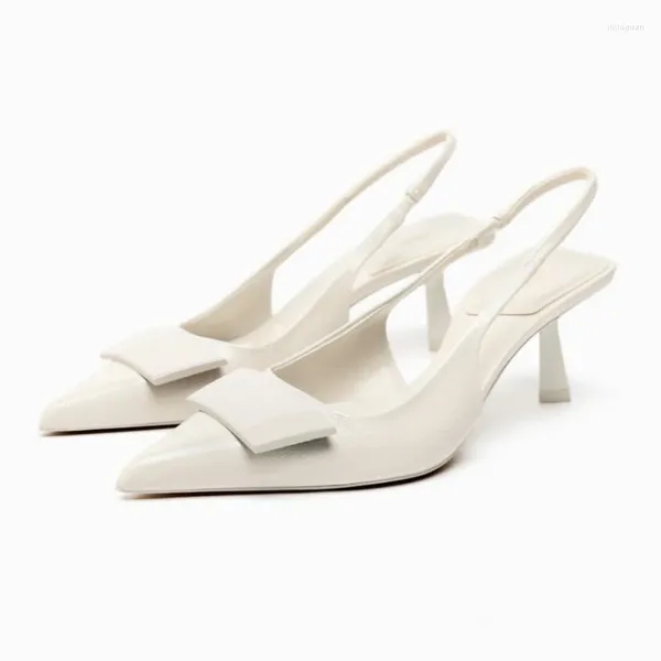 Zapatos de vestir 2023 TRAF Mujeres Cuero blanco Tacones altos Oficina Lady Bombas Moda Punta puntiaguda Tacón Slingback Femenino Stilettos casuales