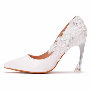 Chaussures habillées 2023 blanc dentelle fleur pompes mariée femme Sexy 9CM talons hauts dames fête mariage élégant