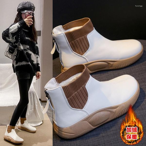 Chaussures habillées 2023 hiver Ins coréen en peluche haut petit blanc pour les étudiantes chaud coton femmes bottes