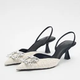 Robe chaussures 2023 femme luxe strass talons hauts femmes sandales à talons sexy slingback pompes élégantes bout pointu