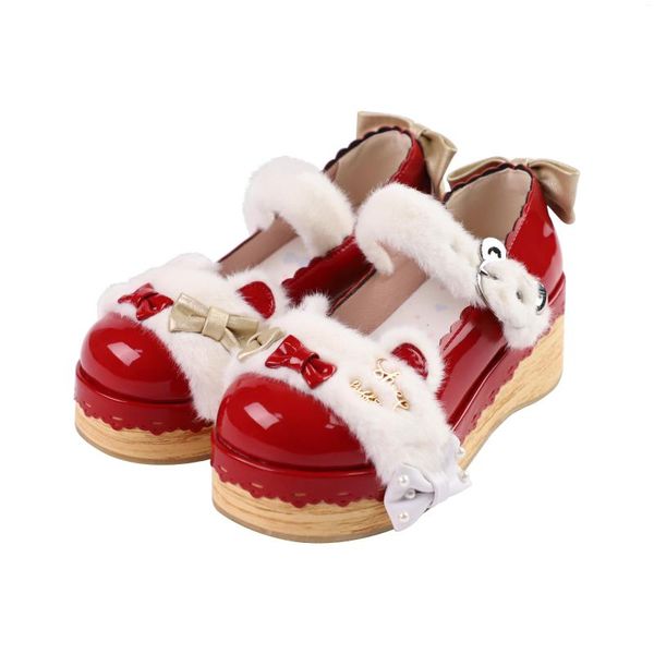 Chaussures habillées 2023 femmes Lolita sandales plate-forme talon moyen rampant Harajuku filles bonbons Cosplay fourrure cadeau de noël