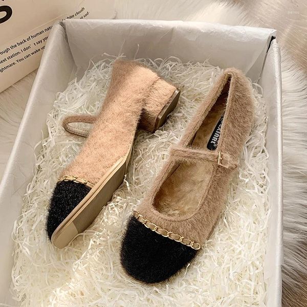 Chaussures habillées 2023 femmes Fashion Furry Sexy SQure Talon Pumps pour Night Club Lady Casual Beige Warm High Quality Zapatos