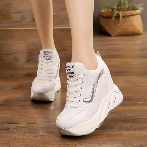 Zapatos de vestir 2023 plataforma para mujeres malla casual tacones de cuña transpirable 12 cm de solas de otoño espesas