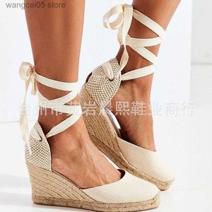 Dress Shoes 2023 Dames Espadrille enkelriem Sandalen Comfortabele slippers Dames Dames Casual schoenen Ademend vlas Hennep Canvas Pumps T230818