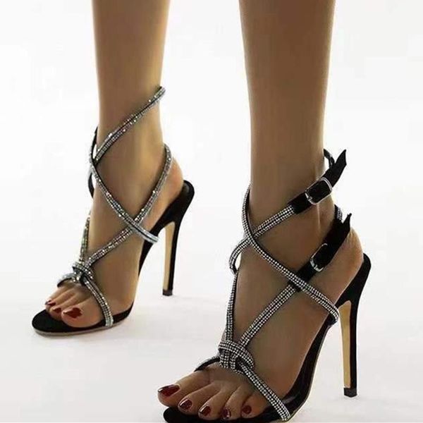 Chaussures habillées 2023 sandales pour femmes strass talons aiguilles boucle de ceinture Sexy grande taille femmes