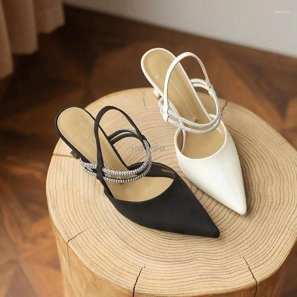 Chaussures habillées 2023 femmes sandales à talons hauts Simple bout pointu peau de vache femme strass simples talons minces Zapatos De Mujer