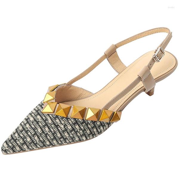 Zapatos de vestir 2023, sandalias de mujer, cuero Natural, 22-25cm, tela de piel de vaca, piel de cerdo, punta estrecha, colores mezclados, remache de Metal, verano