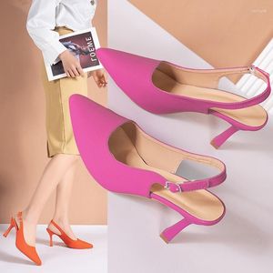 Zapatos de vestir 2023 mujeres tacones altos finos boda zapatillas nupciales dama slingback melocotón mulas rosa naranja lujo diapositivas flocado sandalia