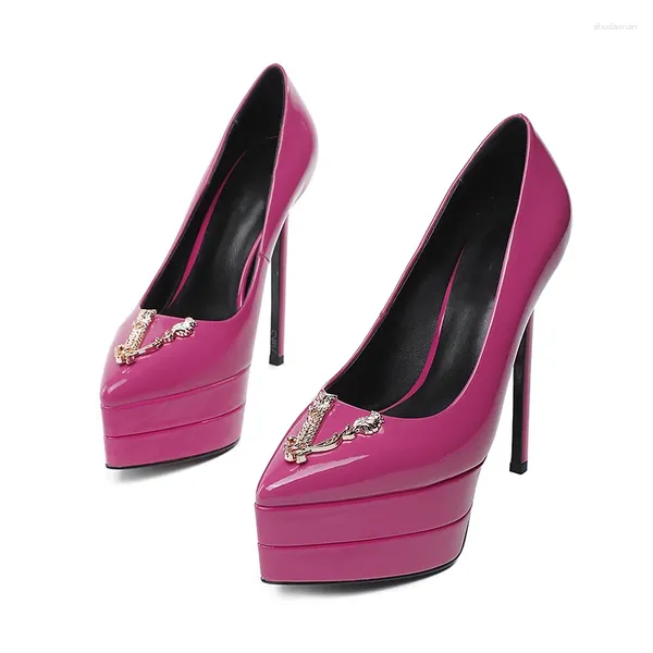 Zapatos de vestir 2024 15 cm Stiletto Tacón alto Laca puntiaguda Cuero Moda Tacones sexy Fiesta de boda Mujer