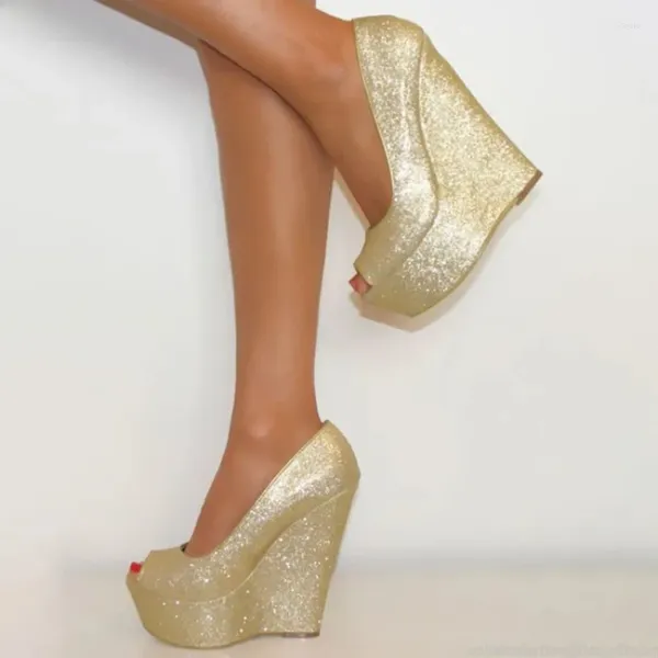 Chaussures habillées 2024 Arrivée Handmade Femmes Summer Pompes Pumps Sexy Talons Peep Toe Pretty Gold Silver Party Taille 35-52