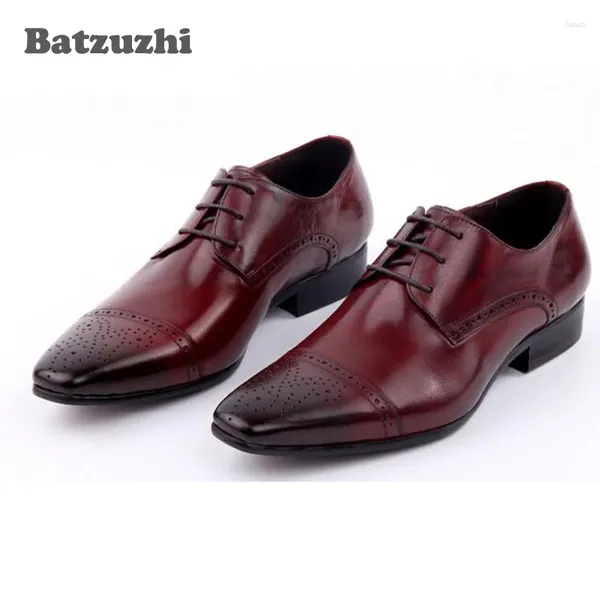 Zapatos de vestir 2024 Llegados de llegada Vino de cuero genuino Red Formal Oxfords Traje de boda Traje de fiesta