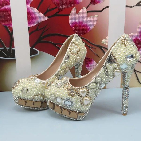 Robe chaussures 2024 automne arrivée champagne verre cristal femmes mariage femme ivoire perle plate-forme de luxe haute