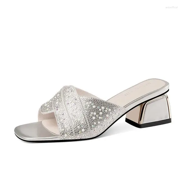 Zapatos de vestir 2024 Bombas de diamante de tacón alto de mujer casual Punta abierta Boca de pescado Sexy Playa gruesa Cómodo zapato único