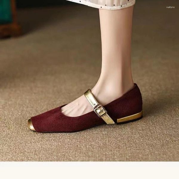 Chaussures habillées 2024 Elegant Spring Woman Square Toe Lolita Kawaii Lady Barefoot Boat Gold Flats Soft Ballerina Party Mary Jane