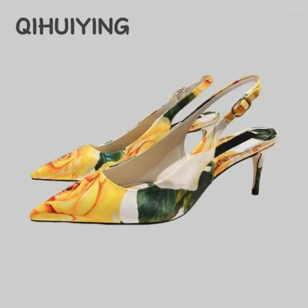 Chaussures habillées 2024 EST Impression d'été Point-Toe High Heel Womans Sandales Stiletto Mesdames Wedding Desinger Zapatos de Mujer Plus taille